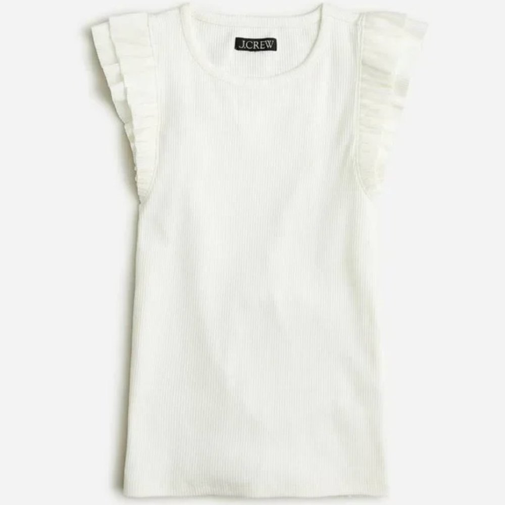 J.CREW Vintage Rib Ruffle-Sleeve Shirt Tank Top - LARGE